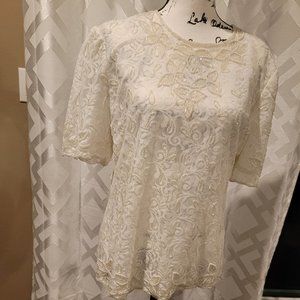 BRILLIANTE BY JA Vintage Ivory Beaded Sequin Top Dressy Formal Sz XL